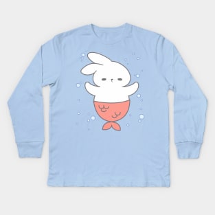 cute little mermaid bunny swimming Kids Long Sleeve T-Shirt